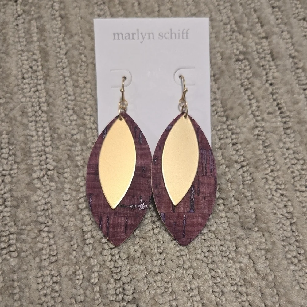 NWT Marlyn Schiff Layered Leaf Earrings